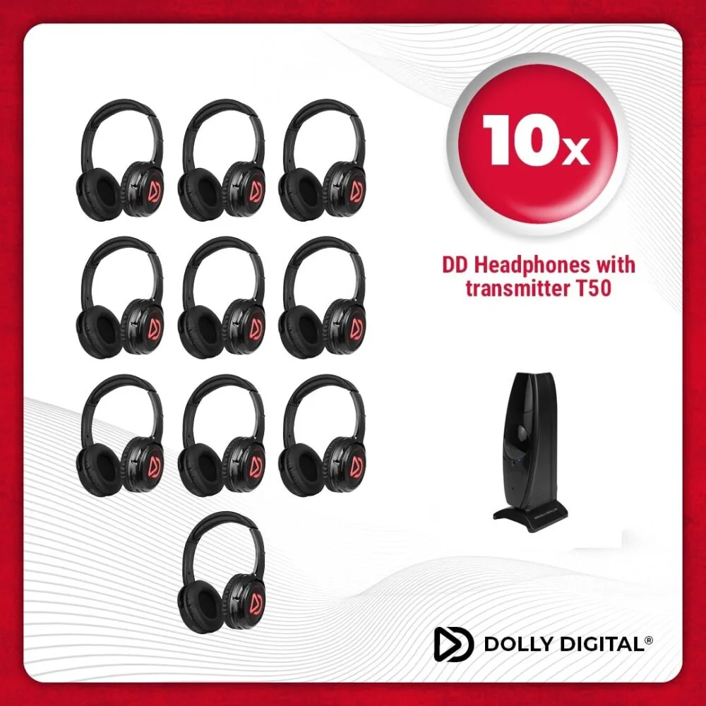 Dolly Digital® Silent Disco Set – 10 Dolly Digital® wireless headphones + transmitter