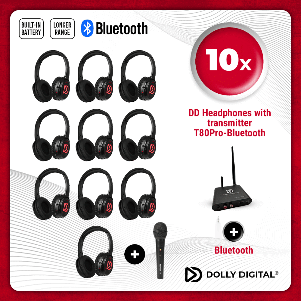 Karaoke Silent Disco set met 10 DD koptelefoons en T80 Pro Bluetooth zender