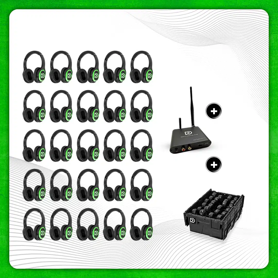 Kit Pro Box RD-Pro 25. Kit pro Silent Disco haut de gamme, émetteur Bluetooth T80 Pro avec boîte de rangement.
