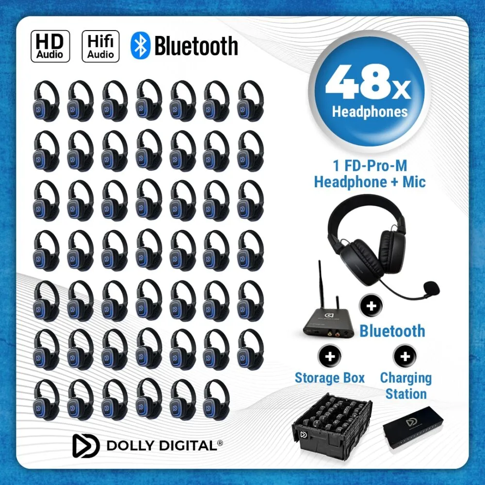 Pro Box FD-Pro 48 + 1x Microphone + Bluetooth + Charging Station. Premium Silent Disco pro kit with storage box.