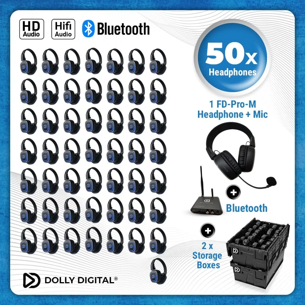 Pro Box FD-Pro 50 + 1x Microphone + Bluetooth. Premium Silent Disco pro kit with storage box