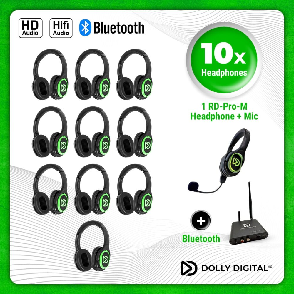 10x type RD Headsets + 1x Microfoon + Bluetooth. Premium Silent Disco pro kit
