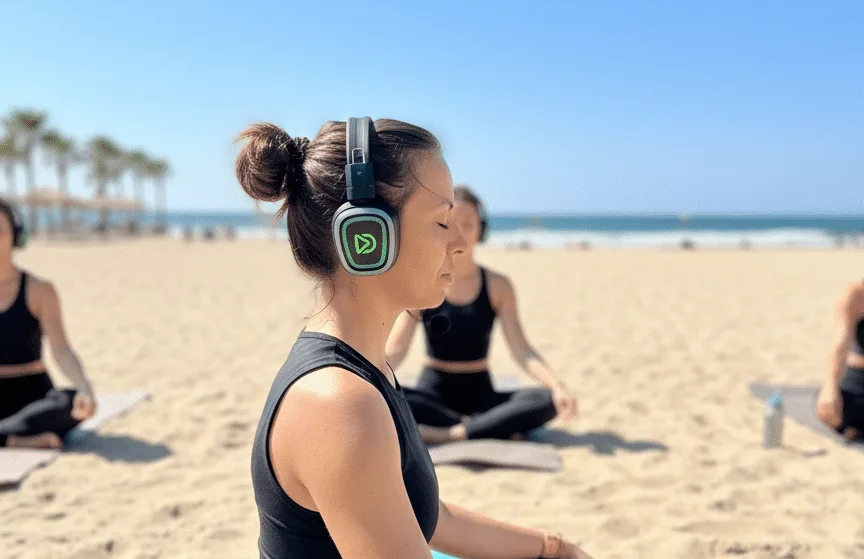 FD-Pro-M am Strand beim Yoga