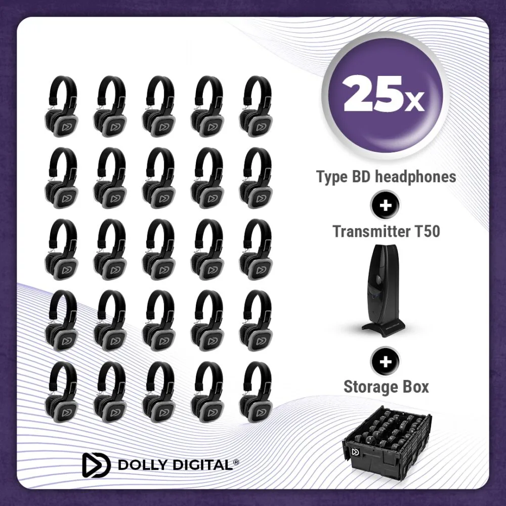 Pro Box BD 25. Silent Disco pro kit with T50 transmitter and a storage box