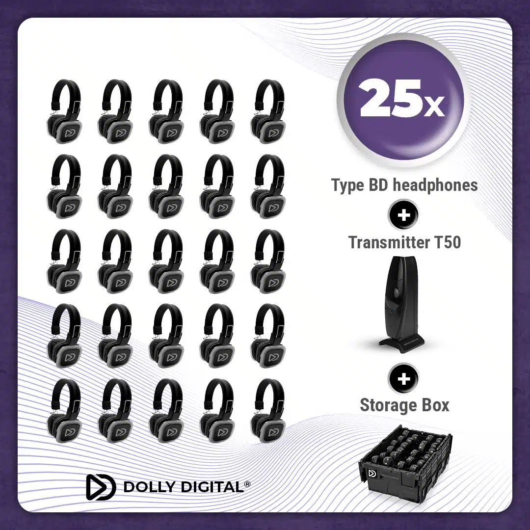 Pro Box BD 25. Silent Disco pro kit with T50 transmitter and a storage box