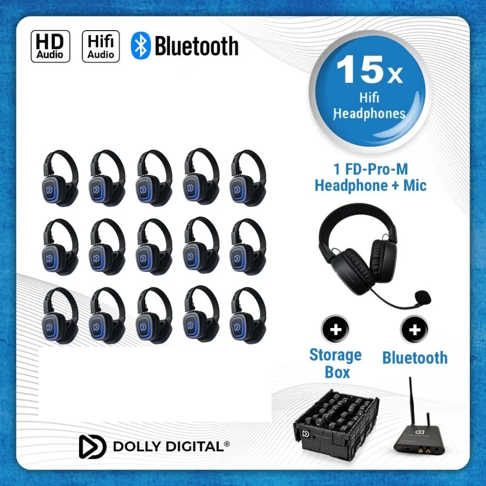 Pro Box FD-Pro 15 + 1x Microphone + Bluetooth. Premium Silent Disco pro kit with storage box