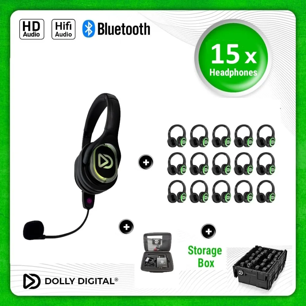 Pro Box RD-Pro 15 + 1x Microphone + Bluetooth. Premium Silent Disco pro kit with storage box