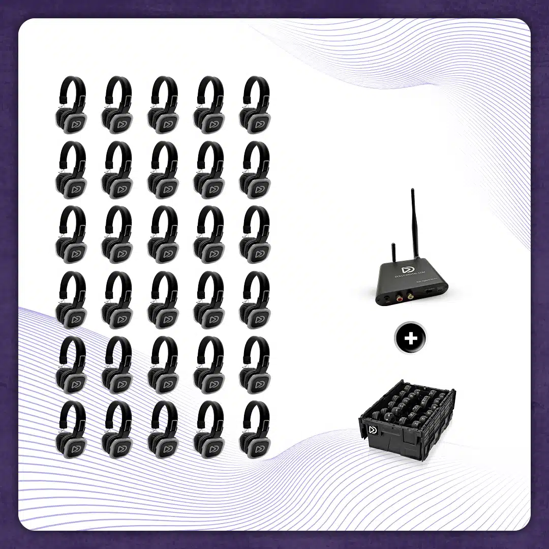 Pro Box BD 30. Kit Silent Disco Pro con trasmettitore Bluetooth T80 Pro e scatola di immagazzinaggio