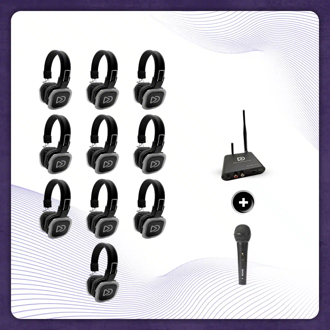 Karaoke-Silent-Disco-Set mit 10 Dolly Digital® BD-Headsets + T80 Pro Bluetooth-Sender