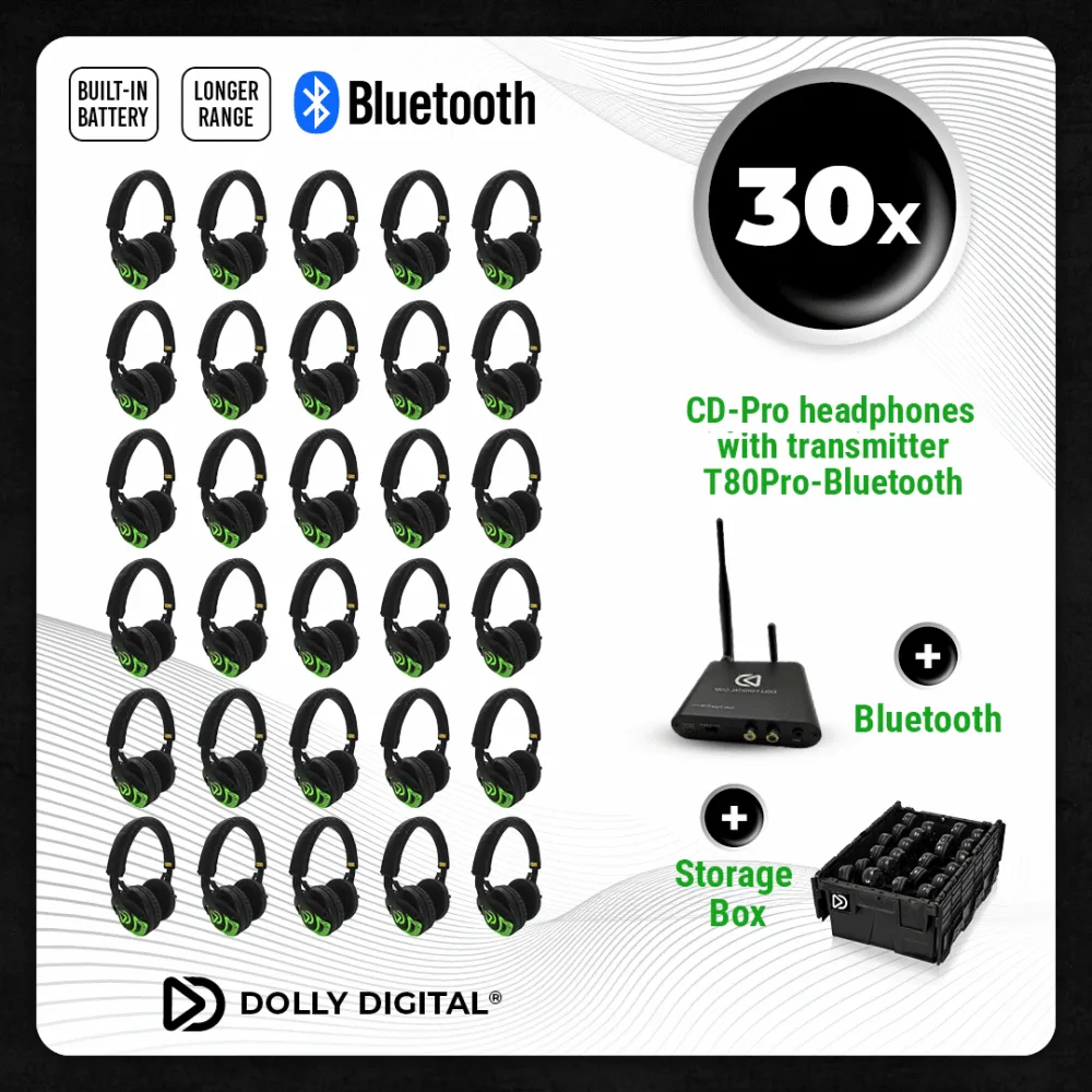Pro Box CD-Pro 30. Premium Silent Disco pro kit, T80 Pro Bluetooth transmitter with storage box